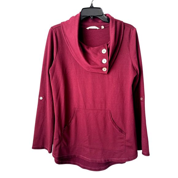 Soft surroundings Tops - Soft Surroundings Red Burgundy Cowl Neck Tab Sleeves Sweatshirt Women’s Small